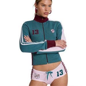 New Jaded London Teal #13 Football Track Sweatshirt Top Funnel Neck Jacket S 4